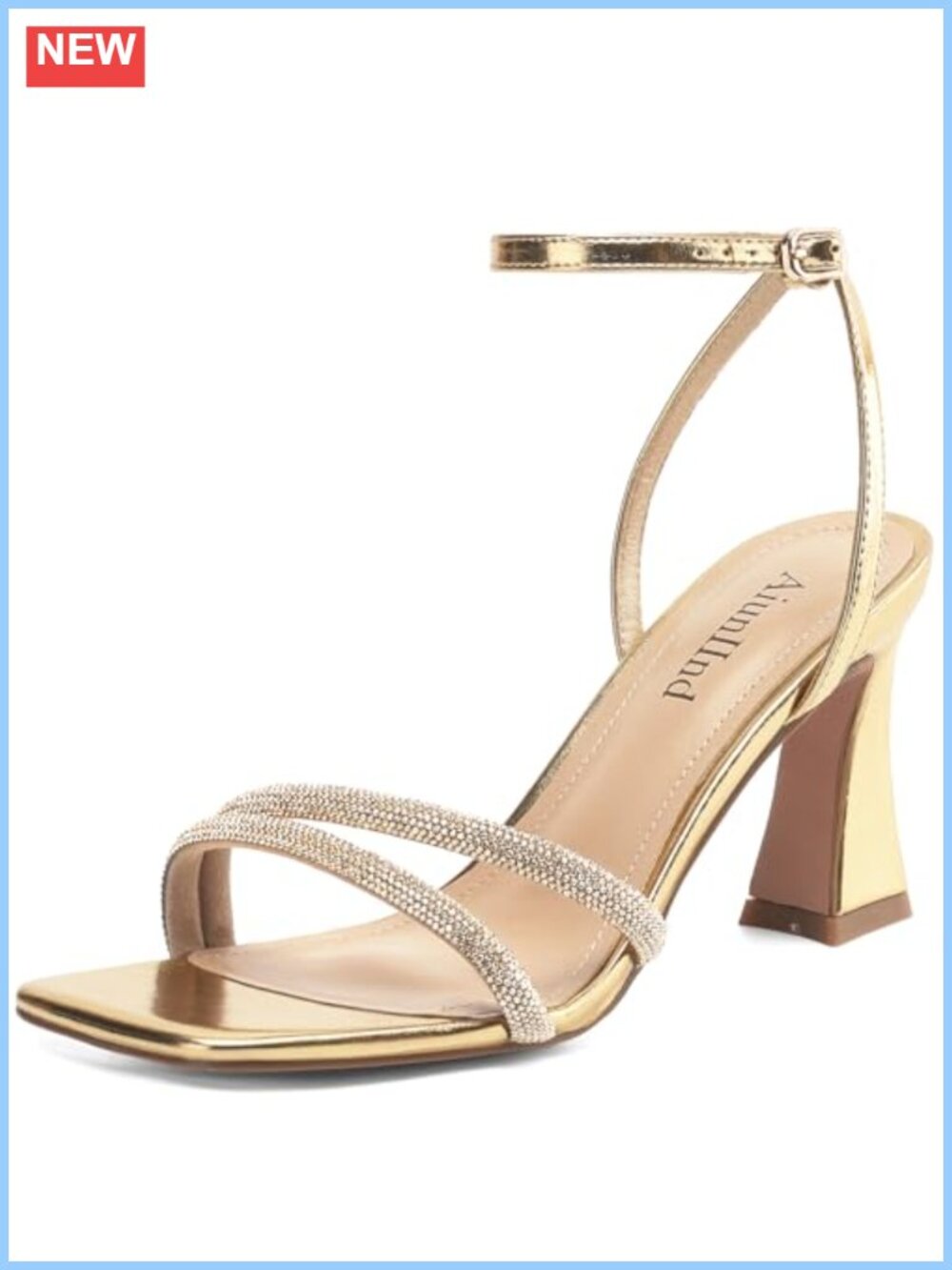 Chunky High Heel Strappy Square Toe Sandals, Ankle Strap, 3 Inch Kitten Heel